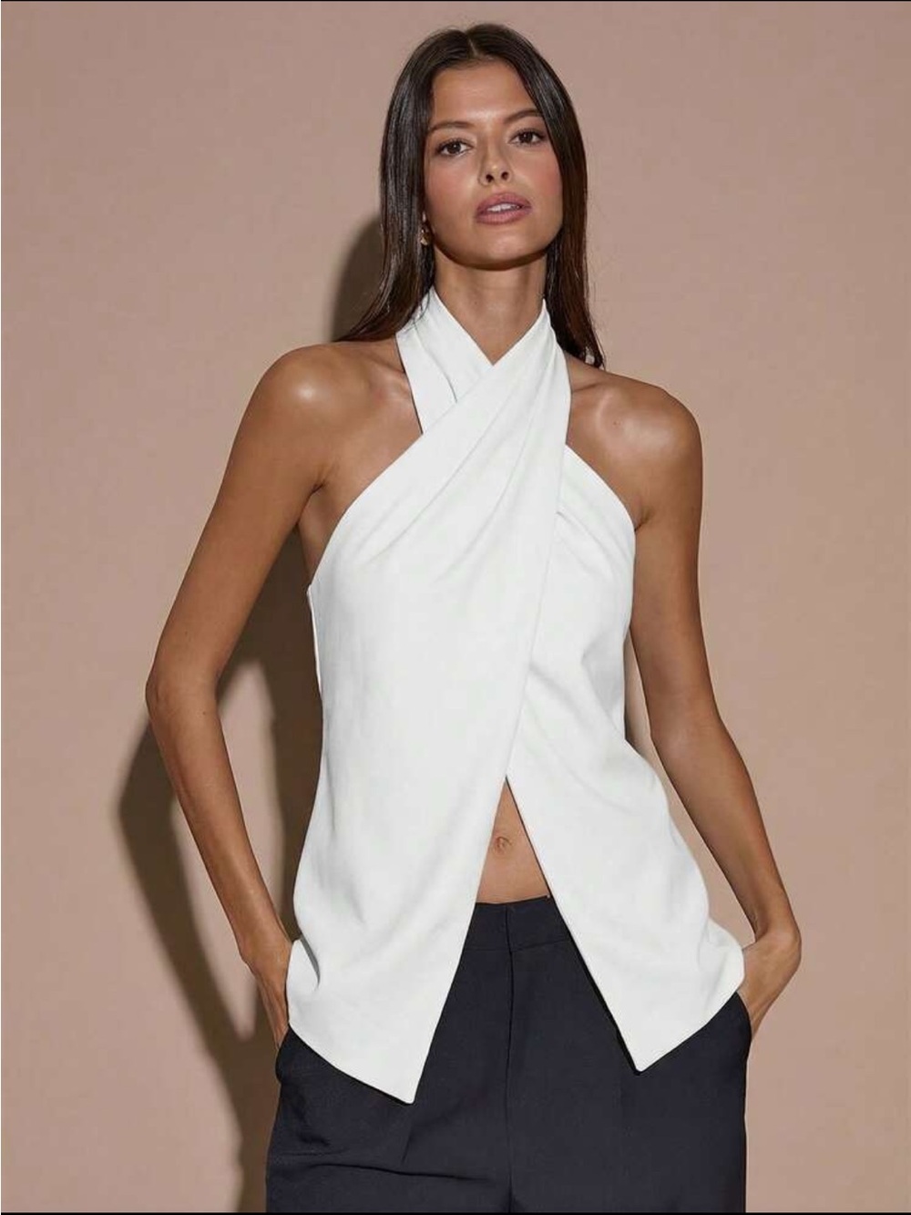 Cross-Neck White Halter Camisole